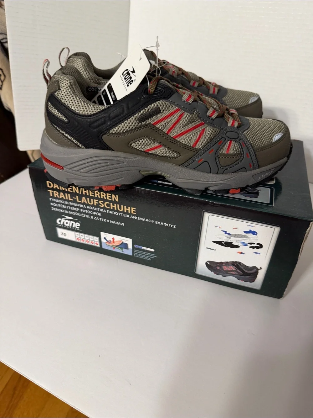 Crane Men's Olive Trail Athletic Shoes with Red Accents